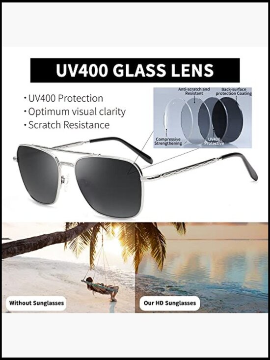 Retro Square Aviator Sunglasses with Glass Lenses and Metal Frames main image 4